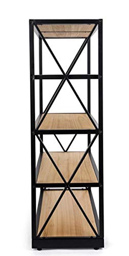 Displays2go 5-Tier Steel Frame Shelving, Solid Wood, Open Back - Natural (XSHF5NAT)