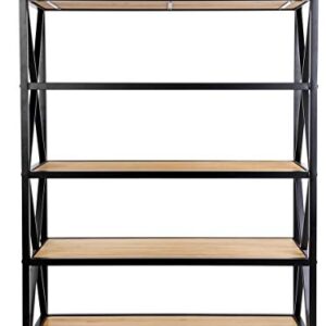 Displays2go 5-Tier Steel Frame Shelving, Solid Wood, Open Back - Natural (XSHF5NAT)