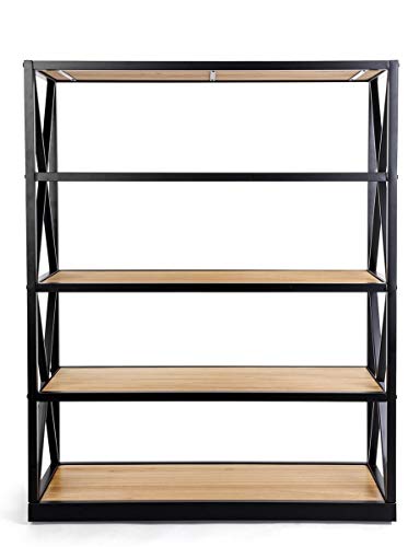 Displays2go 5-Tier Steel Frame Shelving, Solid Wood, Open Back - Natural (XSHF5NAT)