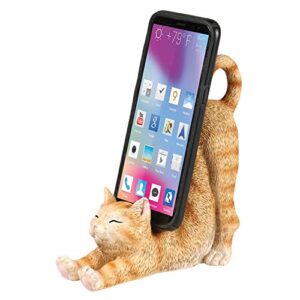 WHAT ON EARTH Cat Phone Stand - Sculpted Resin Kitty Shaped Desk Phone Holder, Cute Phone Grip, Android or iPhone Stand - 6" H - Orange Tabby