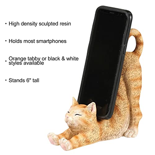 WHAT ON EARTH Cat Phone Stand - Sculpted Resin Kitty Shaped Desk Phone Holder, Cute Phone Grip, Android or iPhone Stand - 6" H - Orange Tabby