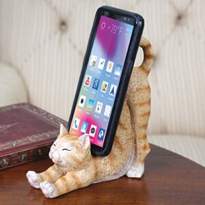 WHAT ON EARTH Cat Phone Stand - Sculpted Resin Kitty Shaped Desk Phone Holder, Cute Phone Grip, Android or iPhone Stand - 6" H - Orange Tabby