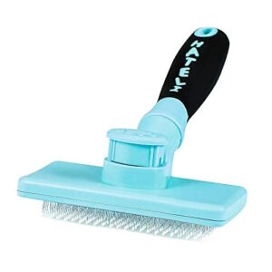 hateli self cleaning slicker brush for cat & dog - cat grooming brushes for shedding removes mats, tangles and loose hair suitable cat brush for long & short hair (blue)