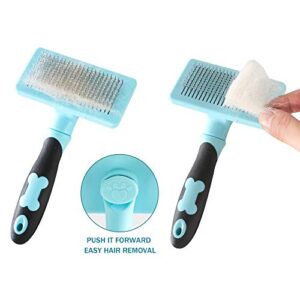 HATELI Self Cleaning Slicker Brush for Cat & Dog - Cat Grooming Brushes for Shedding Removes Mats, Tangles and Loose Hair Suitable Cat Brush for Long & Short Hair (Blue)