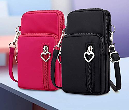 Roomy Travel Small Wristlet Crossbody Bag Cell Phone Purse Wallet Sports Armband Running Holder for iPhone 11/12 Mini/ 13 Pro/Xs Max/XR/ 8 Plus/SE/Google Pixel 6/5/ 4a/ 4a 5G (Magneta)