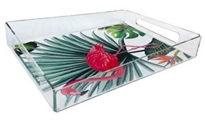 idea design studio clear acrylic animal print decorative serving tray (flamingo, large, 15.75 x 12 x 2.5 inches)