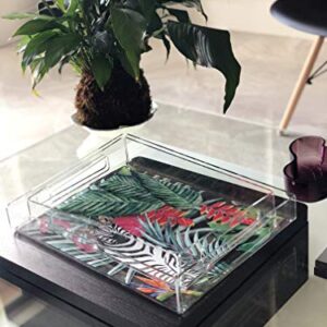 Idea Design Studio Clear Acrylic Animal Print Decorative Serving Tray (Flamingo, Large, 15.75 x 12 x 2.5 Inches)