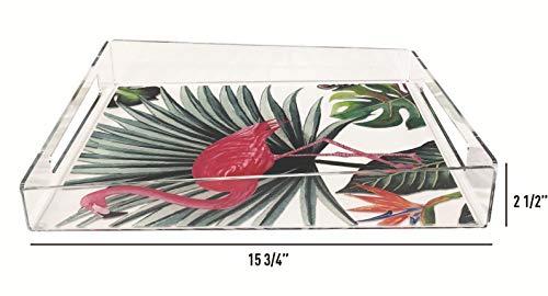 Idea Design Studio Clear Acrylic Animal Print Decorative Serving Tray (Flamingo, Large, 15.75 x 12 x 2.5 Inches)