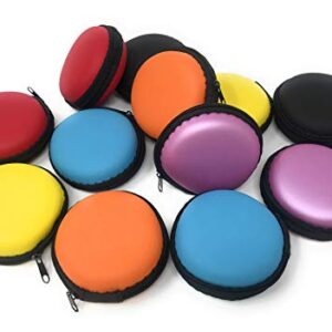 Bulk 12 Pack Hardshell Foam Protective Earphone Earbud Cases or Coin Purses - Zip Closure in 5 Awesome Colors