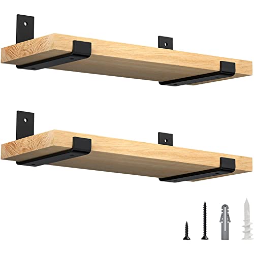 LuckIn 8 Inch Wall Shelf Brackets (Fit 7.25" Board) 4-Pack, Heavy Duty Black Iron, Mantel, Kitchen, Bathroom Floating Shelf Hardware