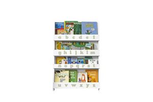 tidy books® white bookshelf for kids (age 0-10) grey alphabet, book storage for kids, montessori, book rack for kids, front facing, 45 x 30 x 3 in, eco friendly, handmade, the original since 2004.…