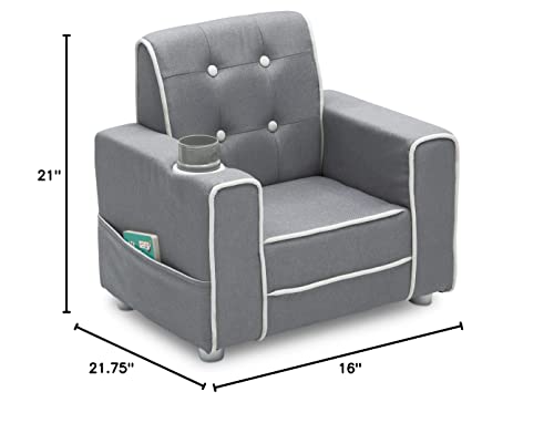 Delta Children Chelsea Kids Upholstered Chair with Cup Holder, Soft Grey