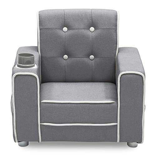 Delta Children Chelsea Kids Upholstered Chair with Cup Holder, Soft Grey