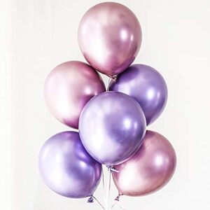 60pcs purple pink chrome shiny metallic latex balloons 12inch perfect for birthday party bridal baby shower engagement wedding party decor (pink,purple)