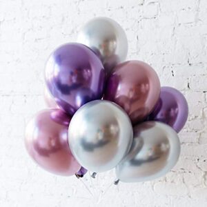 60pcs Purple Pink Chrome Shiny Metallic Latex Balloons 12inch Perfect for Birthday Party Bridal Baby Shower Engagement Wedding Party Decor (pink,purple)