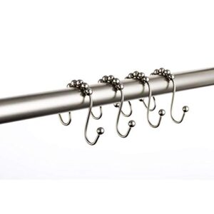 TENOVEL 2-Piece Bathroom Shower Sets: Stainless Steel 50”-72” Adjustable Curved Shower Rod, Double Glide Shower Curtain Hooks/Rings-Brushed Nickel