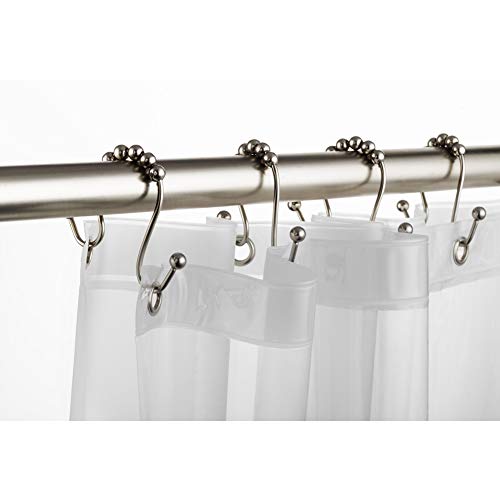 TENOVEL 2-Piece Bathroom Shower Sets: Stainless Steel 50”-72” Adjustable Curved Shower Rod, Double Glide Shower Curtain Hooks/Rings-Brushed Nickel