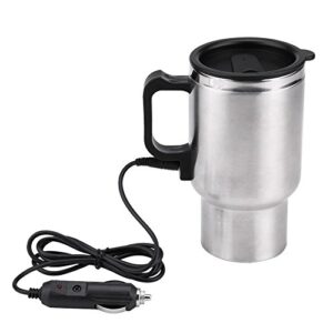 heated travel mug, 12v 450ml electric incar stainless steel travel heating cup coffee tea car cup mug with anti-spill lid car electric kettle for heating water, coffee, milk and tea