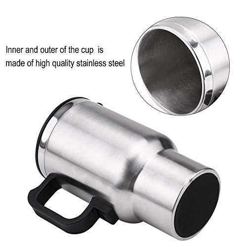 Heated Travel Mug, 12V 450ml Electric Incar Stainless Steel Travel Heating Cup Coffee Tea Car Cup Mug with Anti-Spill Lid Car Electric Kettle for Heating Water, Coffee, Milk and Tea