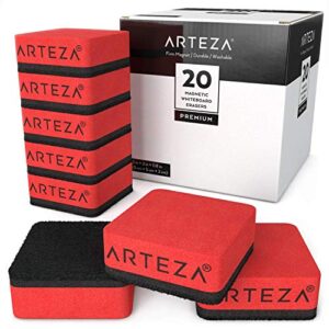 arteza mini whiteboard erasers, pack of 20, 2 x 2 x 0.8 inches, washable magnetic erasers for dry-erase boards and chalkboards, classroom, home, and office supplies for students and teachers
