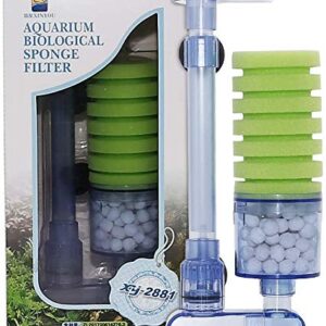 UPETTOOLS Aquarium Biochemical Sponge Filter Ultra Quiet Aquarium Air Pump Bio Sponge Fish Tank Foam Filter Comes with 4/2 Spare Sponges 4/2 Bag of Bio Ceramic Media Balls