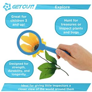 Get Out! Magnifying Glasses for Classroom - 6 Pack Shatterproof Hand Held Magnifying Glass for Students - Preschool Class Set of Lightweight Plastic Plant Leaf and Insect Magnifier Glass