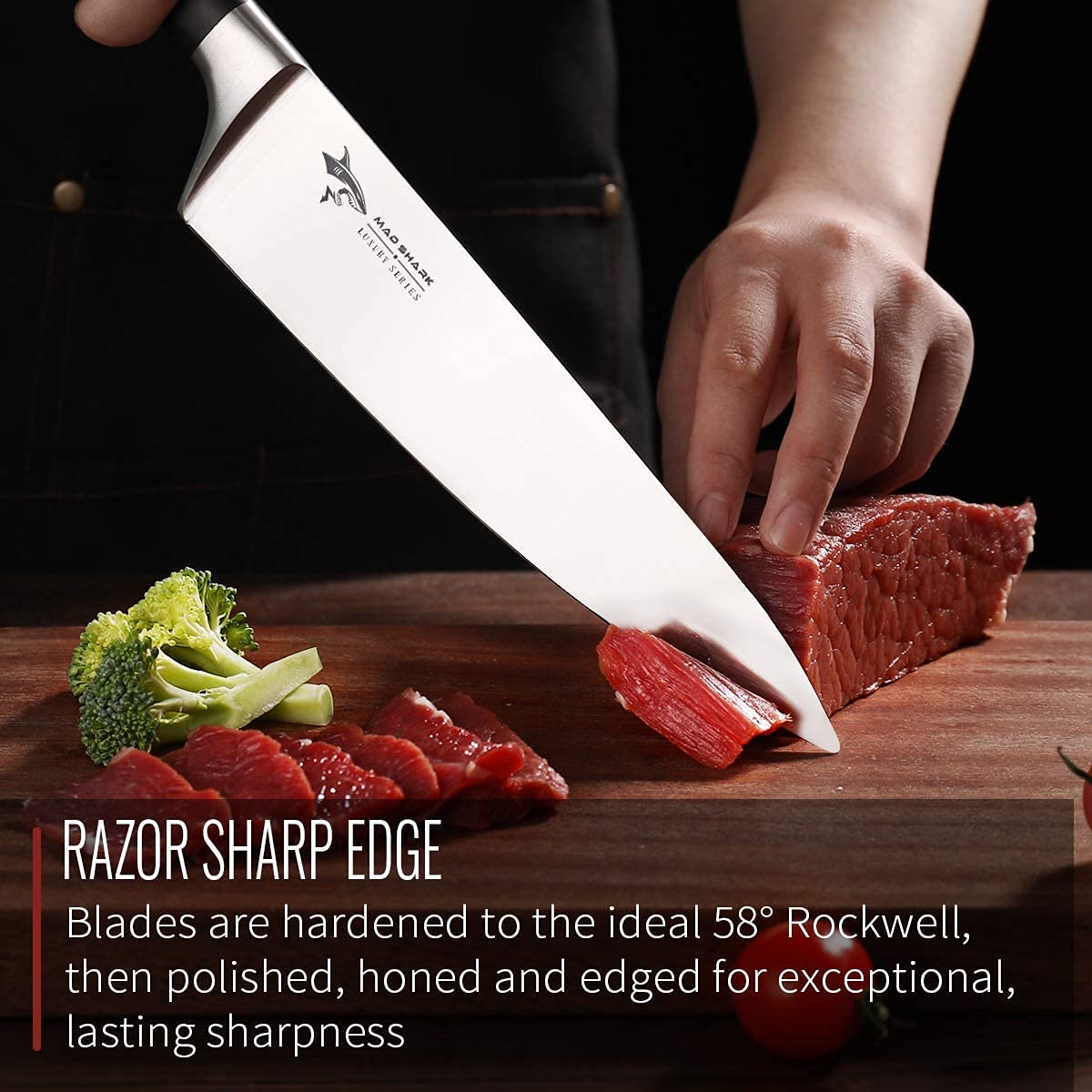 MAD SHARK Pro Kitchen Knife, 8 Inch Premium Chef Knife, German High Carbon Stainless Steel Ultra Sharp Chef's Knife with Ergonomic Handle & Gift Box, Perfect for Chopping Meat, Fish, Fruit, Vegetable