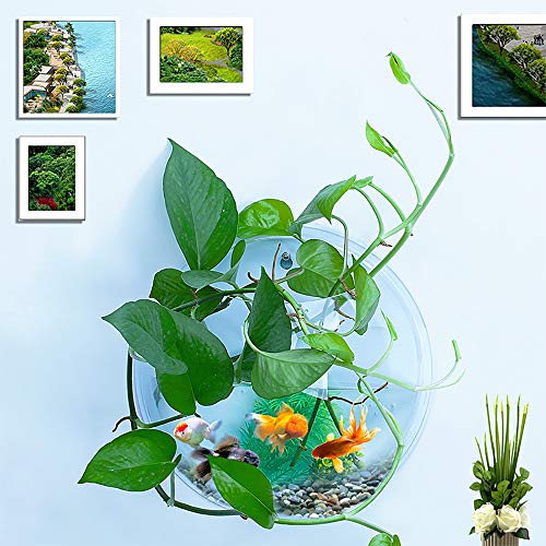 kathson Wall Fish Bowl Acrylic Hanging Aquarium Wall Mounted Bubble Betta Fish Tank Bowl Decor Plant (7.28in)