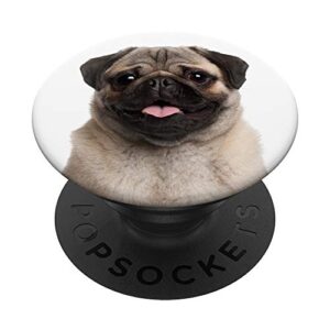 cute pug face with tongue out on white background popsockets popgrip: swappable grip for phones & tablets