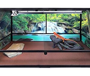 Reptile Habitat Background; Rain Forest with Waterfall, for 36Lx24Wx18H Terrarium, 3-Sided Wraparound