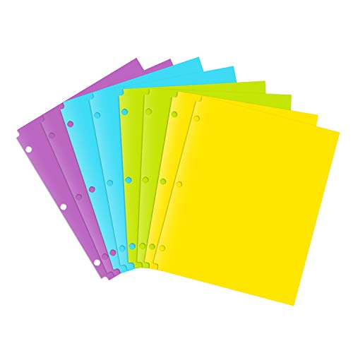 INFUN Plastic Pocket Folders - 8Pack，Assorted Colors Plastic Folders with 3 Holes Punched, 2 Pocket Plastic folders for School, Home, and Office