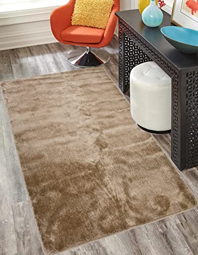 Euro Collection Solid Color Area Rug Rugs Slip Skid Resistant Rubber Backing Machine Washable More Color Options (Beige, 3'3" x 4'11")