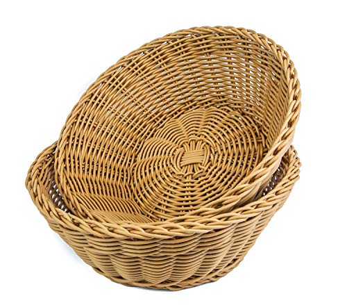 KOVOT Poly-Wicker Round Baskets Set of 2-10.5"D x 4"H Woven Polypropylene