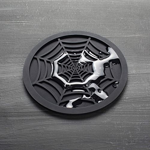 Silicone Coasters For Drinks - 6 Pack Unique Design Spider Drink Coasters, 4" Black Coaster Set by COASTERFIELD