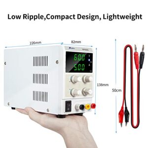 60V 5A DC Bench Power Supply Variable 3-Digital LED Display with CC/CV Mode- Free Alligator Leads for Repair, Lab, DIY Tool, Electronic Research, Powering Ebike, Tinkering