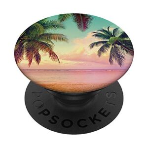 ocean vacation beach sand sea palms pink sunset serenity popsockets popgrip: swappable grip for phones & tablets