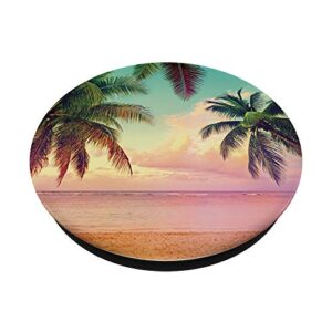 Ocean Vacation Beach Sand Sea Palms Pink Sunset Serenity PopSockets PopGrip: Swappable Grip for Phones & Tablets