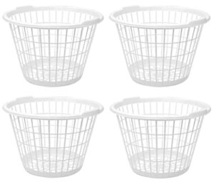 set of 4 white lightweight plastic one bushel capacity laundry baskets