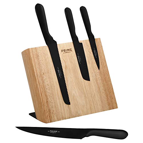 Chicago Cutlery Prime 5Pc Magnetic Wood Block Set, German MOV Stainless Steel Blades, Black, Beech