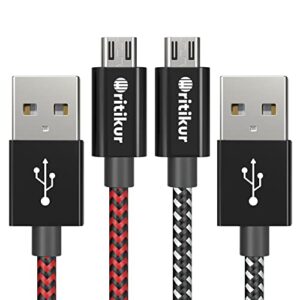 koowod ps4 controller charger charging cable – 2 pack 10ft nylon braided micro usb 2.0 high speed data sync cord for playstation 4, ps4 slim/pro, xbox one s/x controller, android phones (2 pack)