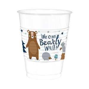 amscan baby boy bearly wait plastic cups - 25pc / 16oz