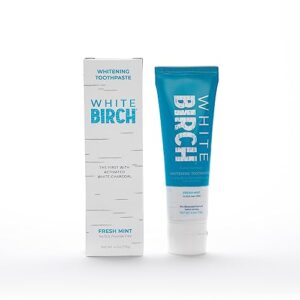 white birch activated white charcoal whitening toothpaste- professional teeth whitening charcoal - natural & fluoride free oral care (white charcoal toothpaste)