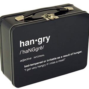 The Tin Box Company 354707-DS The Tin Box Novelty Large Tin Lunchbox, and White Featuring Han-Gry Art, Black XL