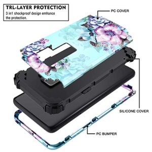 Casetego Compatible with Galaxy S9 Plus Case,Floral Three Layer Heavy Duty Hybrid Sturdy Shockproof Full Body Protective Case for Samsung Galaxy S9 Plus,Blue Flower