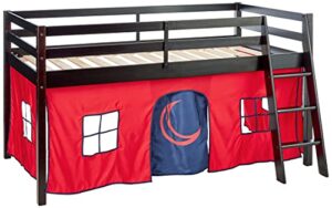 alaterre furniture roxy pine twin junior loft bed, espresso with red & blue tent