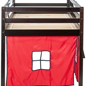 Alaterre Furniture Roxy Pine Twin Junior Loft Bed, Espresso with Red & Blue Tent