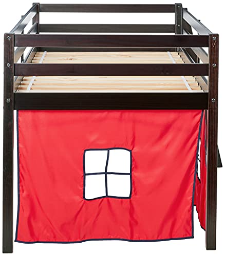 Alaterre Furniture Roxy Pine Twin Junior Loft Bed, Espresso with Red & Blue Tent