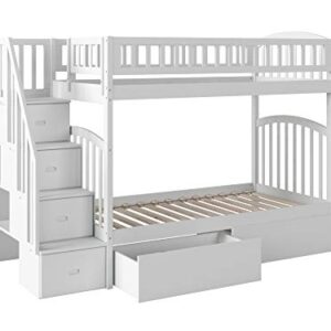 AFI Westbrook Staircase Bunk Twin Over Twin with Turbo Charger and Urban Bed Drawers in White