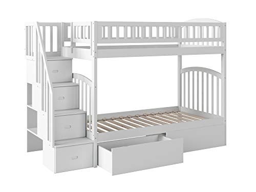 AFI Westbrook Staircase Bunk Twin Over Twin with Turbo Charger and Urban Bed Drawers in White