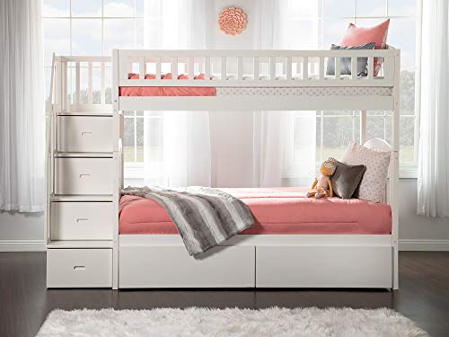 AFI Westbrook Staircase Bunk Twin Over Twin with Turbo Charger and Urban Bed Drawers in White